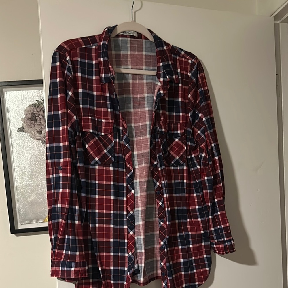 Plaid Button-Up Shirt - Red and Blue
